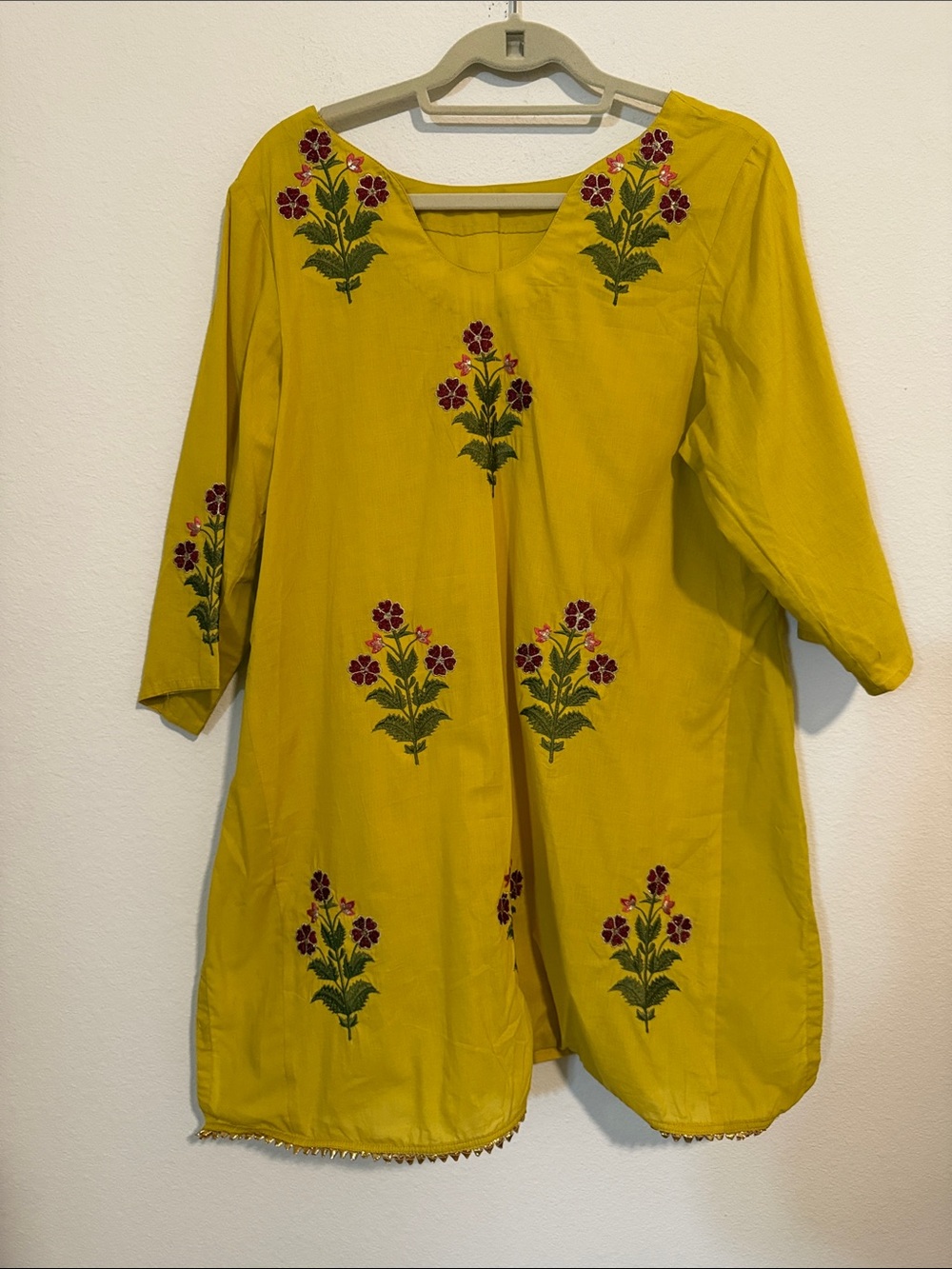 Mustard yellow kameez with gharara pants with beautiful floral embroidery